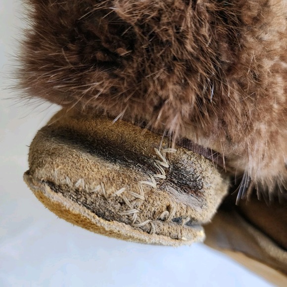 VTG Leather Moccasins Mukluks Native American Made Suede Fur Wool Embroidery 70s - Picture 12 of 16